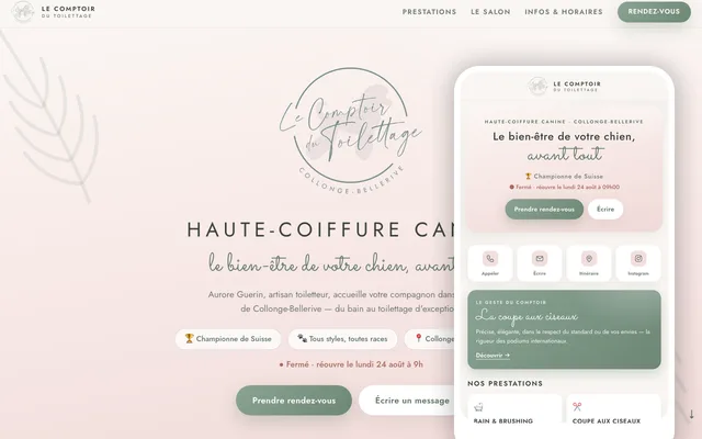 Aperçu du site et de l'app Le Comptoir du Toilettage