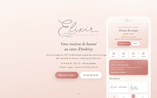 Aperçu du site et de l'app Elixir