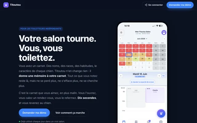 Aperçu de Titoutou — landing et app mobile
